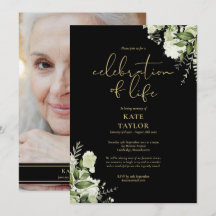 Celebration of Life Photo Greenery Black And Gold