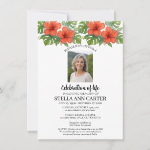 Celebration of Life Photo Hawaii Floral Funeral Invitation