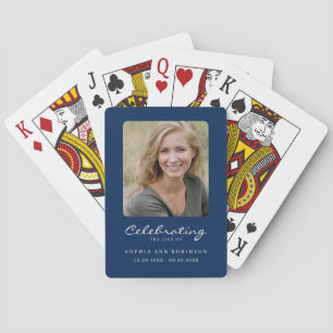 Celebration of Life Photo Memorial Keepsake Blue Poker Cards