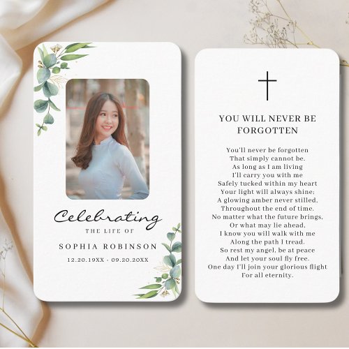 Celebration of Life Photo Memorial Prayer Card