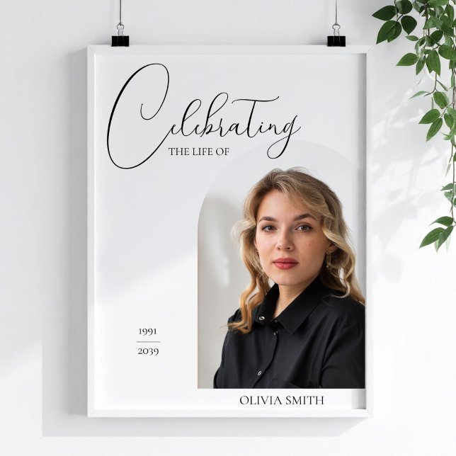 Celebration of Life Photo Minimalist Script Memory Poster (Celebration of Life Photo Minimalist Script Memory Poster, Daughter Memorial)