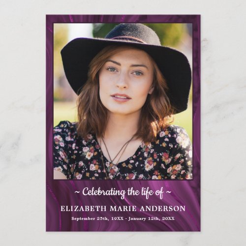 Celebration Of Life Photo Purple Marble Funeral Program