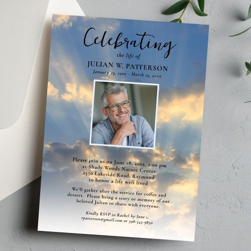 Celebration of Life Photo Sky Clouds Funeral Invitation