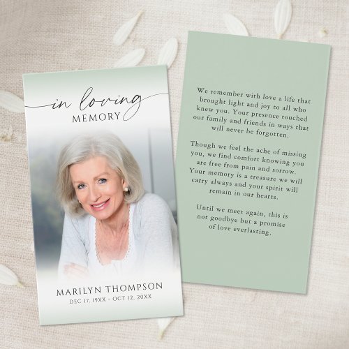 Celebration of Life Photo Sympathy Prayer Card