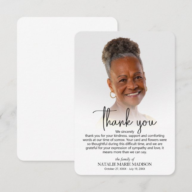 Celebration of Life Photo  Thank You Card (Front/Back)