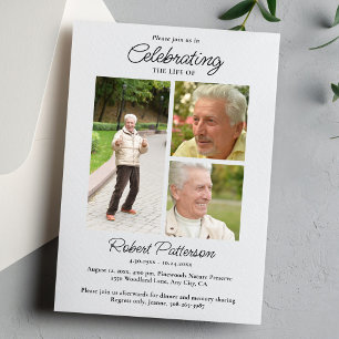 Celebration of Life Photos, Memorial Simple White Invitation