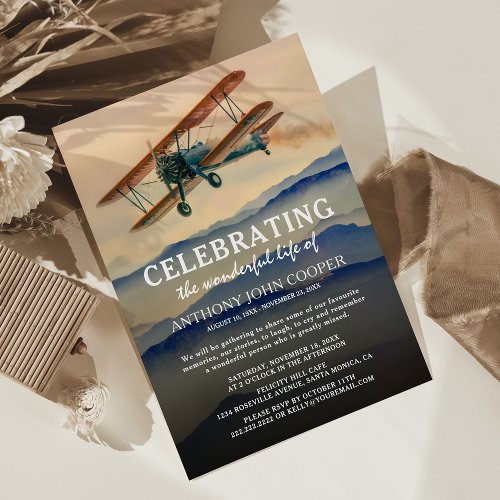 Celebration of Life  Pilot Funeral Memorial Invitation