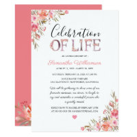 Celebration of Life | Pink Floral Funeral Invitation