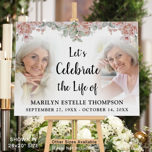 Celebration of Life Pink Floral Memorial 2 Photo Foam Board (Creator Uploaded)