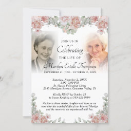 Celebration of Life Pink Floral Photo Invitation | Zazzle