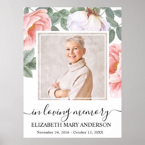 Celebration of Life Pink Floral Photo Poster