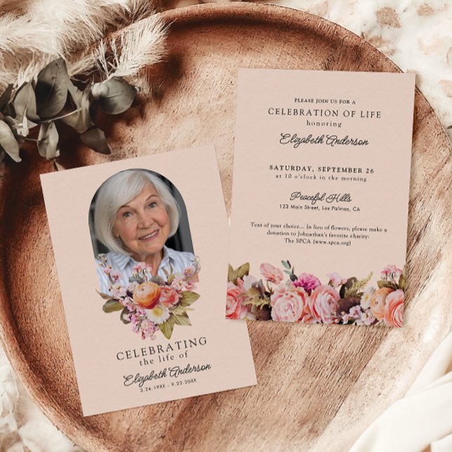 Celebration of Life Pink Roses & Peonies Floral Invitation (Creator Uploaded)