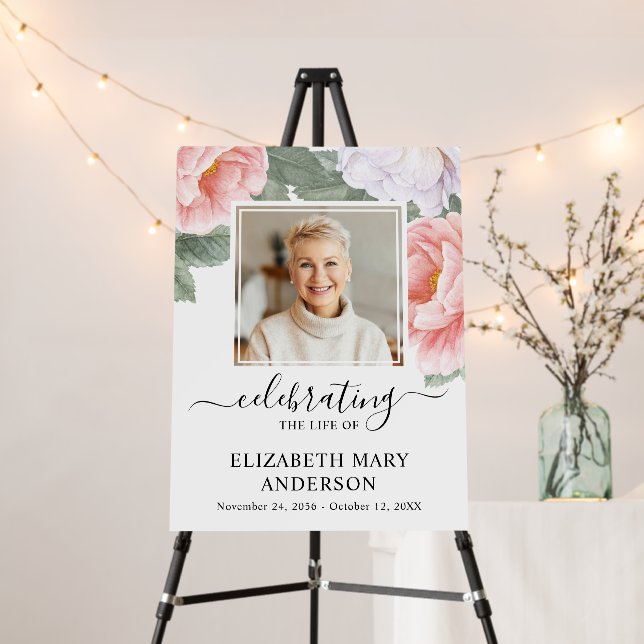 Celebration of Life Pink White Floral Photo Foam Board (In Situ (Stand))