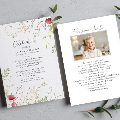 Celebration of Life Pretty Red Floral Funeral Invitation