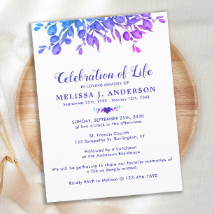 Celebration Of Life Purple Eucalyptus Funeral Invitation Postcard
