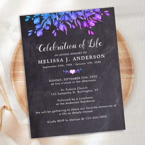 Celebration Of Life Purple Eucalyptus Slate Invitation Postcard