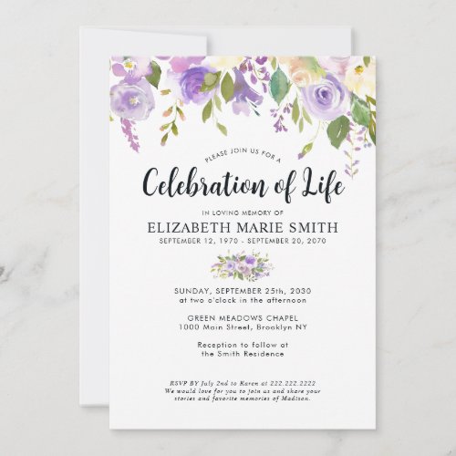 Celebration of Life Purple Floral Funeral Memorial