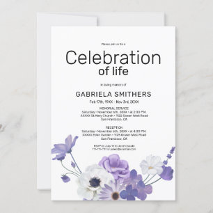 Celebration of life Purple Floral Funeral Memorial Invitation