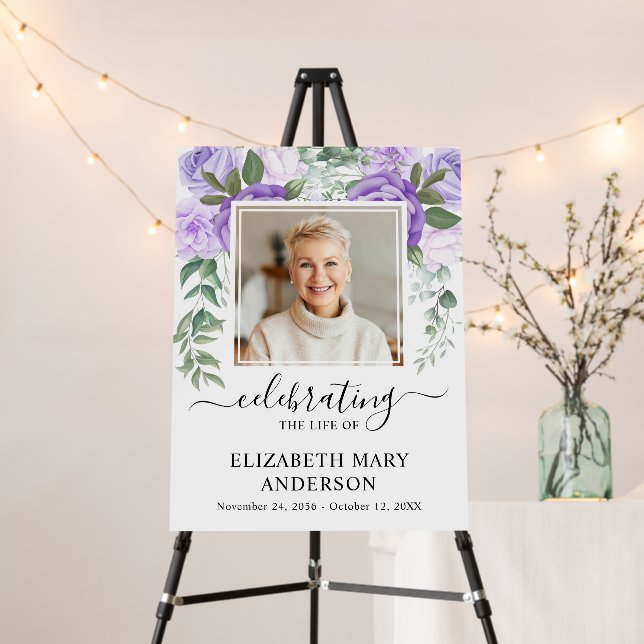 Celebration of Life Purple Floral Photo Foam Board (In Situ (Stand))
