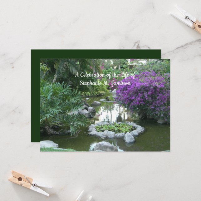 Celebration of Life Purple Flowers Memorial  Invitation (Front/Back In Situ)