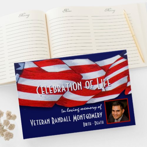 Celebration Of Life Red White Blue Custom Photo Guest Book