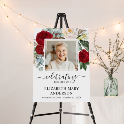Celebration of Life Red White Floral Photo Foam Board