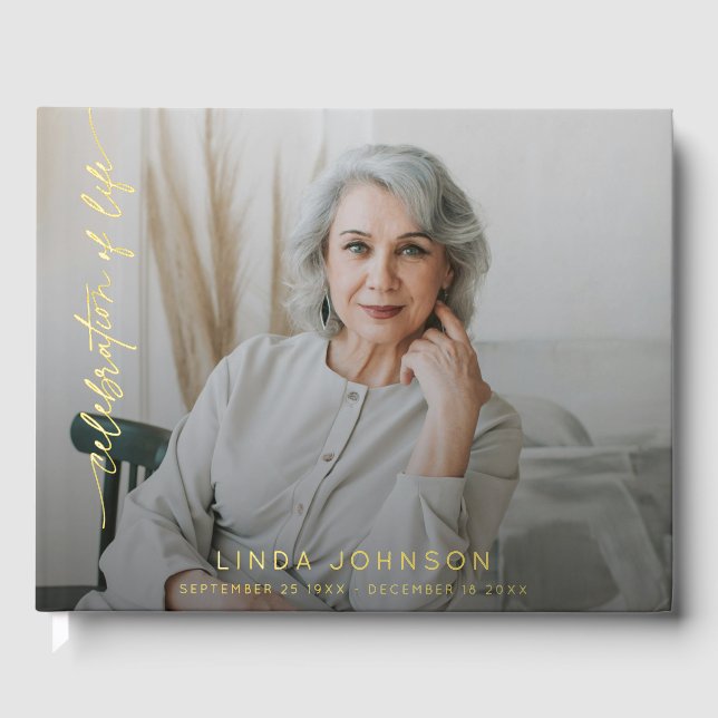 Celebration of Life Remembrance Photo Funeral  Foil Guest Book (Front)