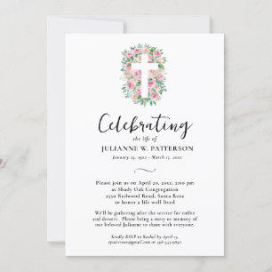 Celebration of Life, Rose Cross, Photo, Funeral Invitation