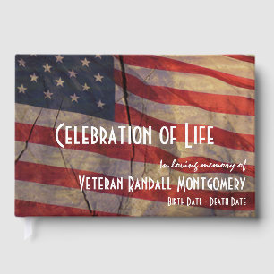 Celebration Of Life Rustic American Flag Memorial Guest Book