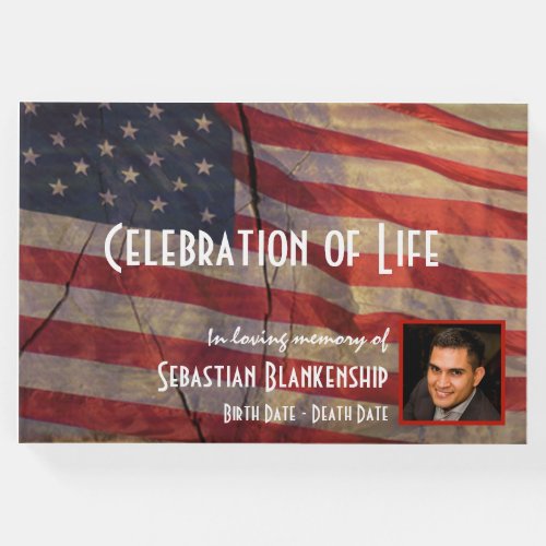 Celebration Of Life Rustic American Flag Memorial  Guest Book