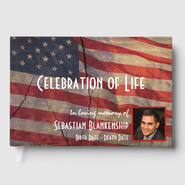 Celebration Of Life Rustic American Flag Memorial  Guest Book (Front)