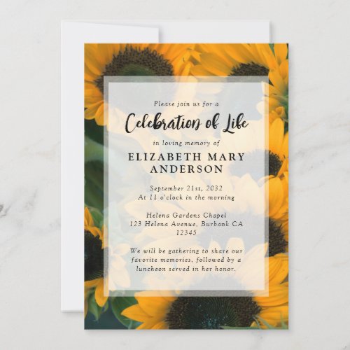 Celebration of Life Rustic Sunflower Funeral Invitation