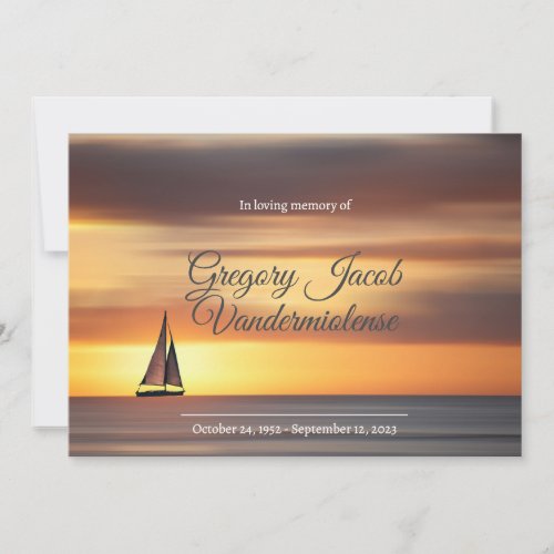 Celebration of Life sailboat sea sunset Memorial Invitation