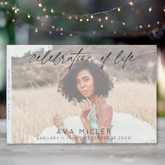 Celebration of Life Script Funeral Photo | White Guest Book (Creator Uploaded)