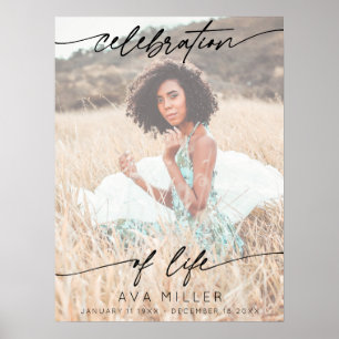 Celebration of Life Script Funeral Photo   White Poster