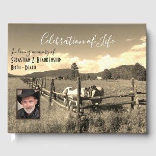 Celebration Of Life Sepia Horses Custom Photo Guest Book