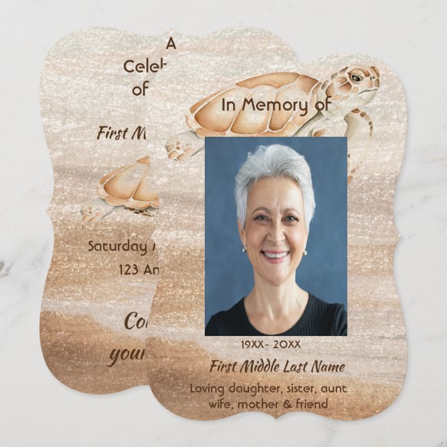 Celebration of Life Service Beach Sea Turtle  Invitation (Front/Back)