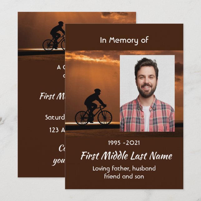 Celebration of Life Service Biking Cycling Bike  Invitation (Front/Back)