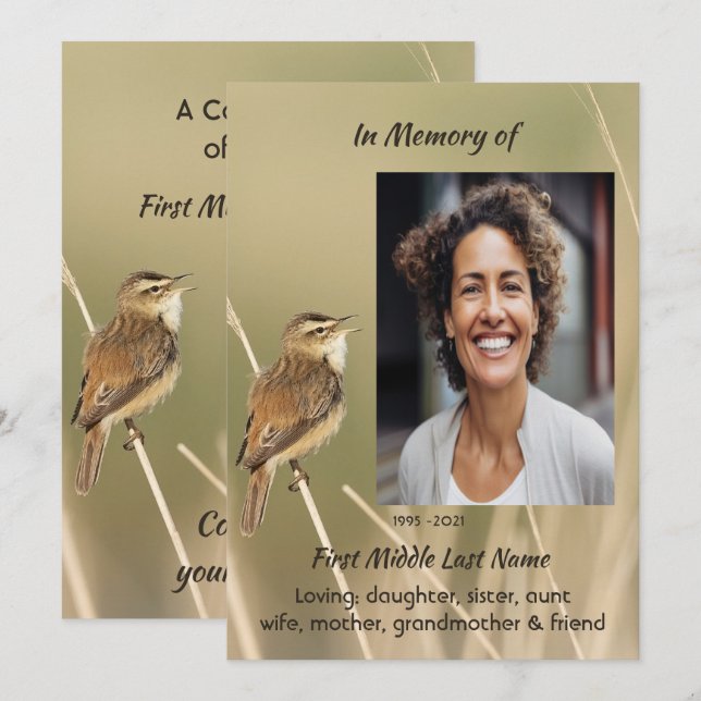 Celebration of Life Service  Bird Garden Nature  Invitation (Front/Back)