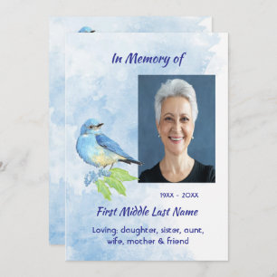 Celebration of Life Service Bluebird Garden Bird  Invitation