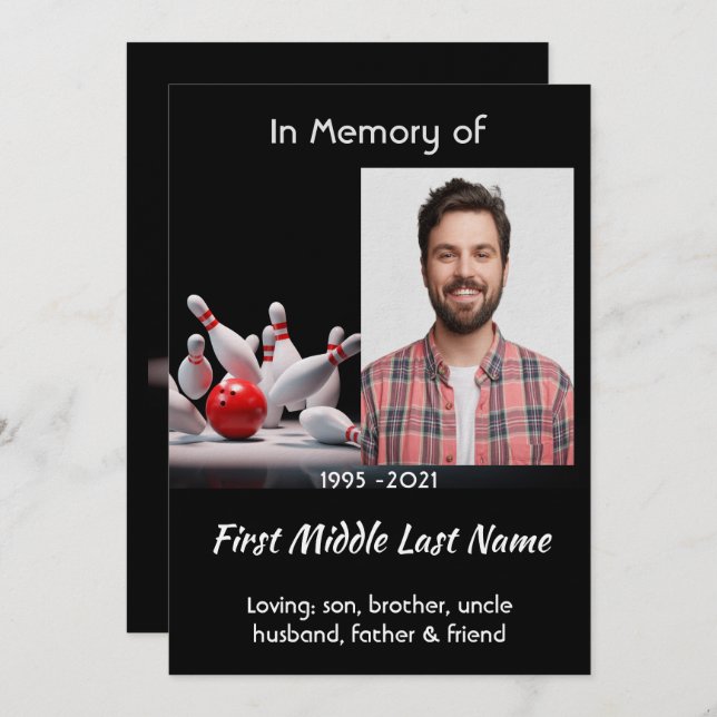Celebration of Life Service  Bowling Bowler Invitation (Front/Back)