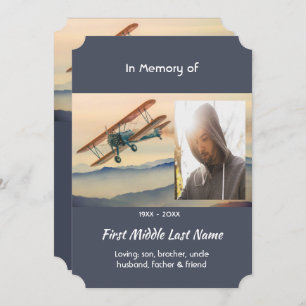 Celebration of Life Service Clouds Biplane Sky Invitation