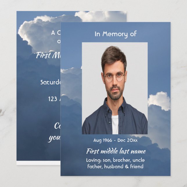 Celebration of Life Service Clouds Sky Heavenly Invitation (Front/Back)