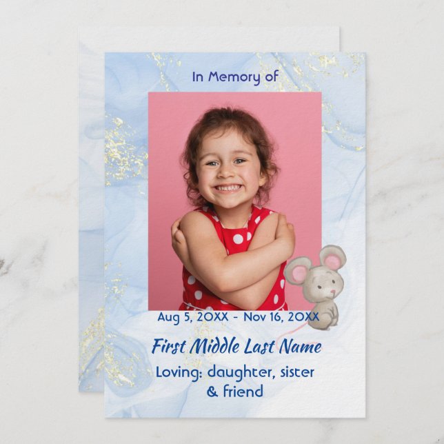 Celebration of Life Service Cute Mouse Children   Invitation (Front/Back)