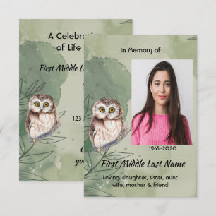 Celebration of Life Service  Cute Owl Bird Invitation