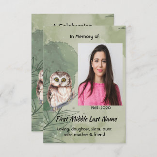 Celebration of Life Service Cute Owl Bird Invitation