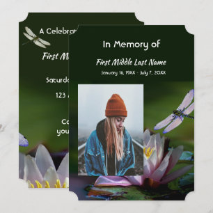 Celebration of Life Service Dragonfly Lotus Flower Invitation