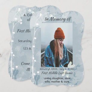 Celebration of Life Service Dragonfly White Flower Invitation