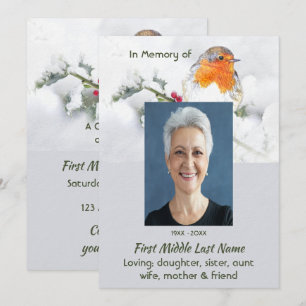 Celebration of Life Service  English Robin Bird Invitation