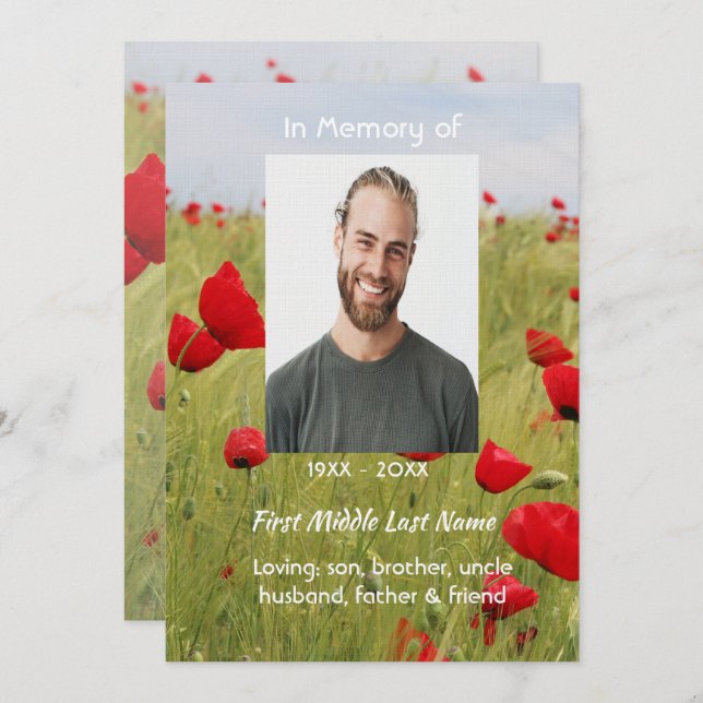 Celebration of Life Service  Field Red Poppy Invitation (Front/Back)